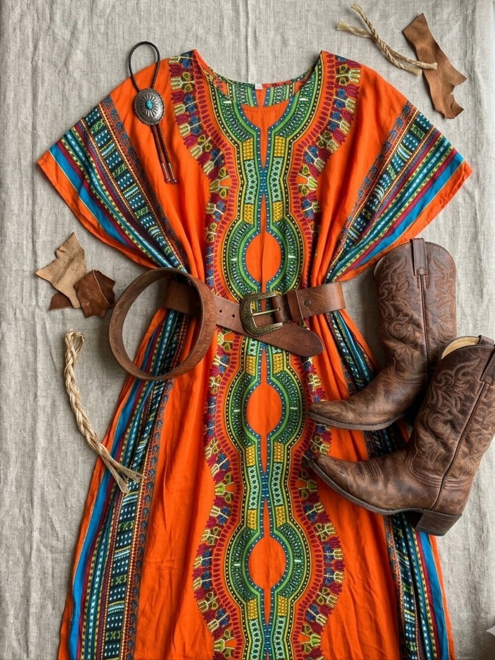 BOHO TRIBAL Print Caftan Maxi Dress Size Large - XL